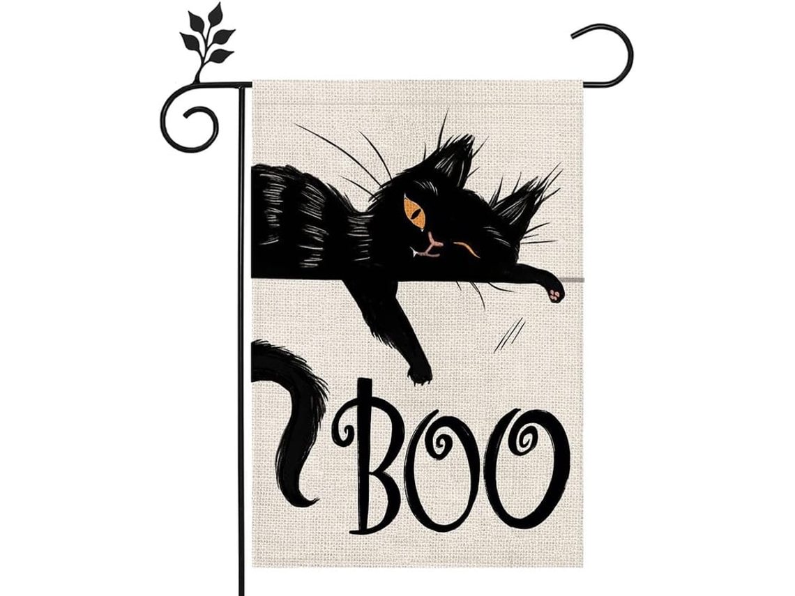 Banner De Jardim De Gato Preto Halloween Boo De Duas Faces Vertical, Decoração Assustadora De Quinta De Campo