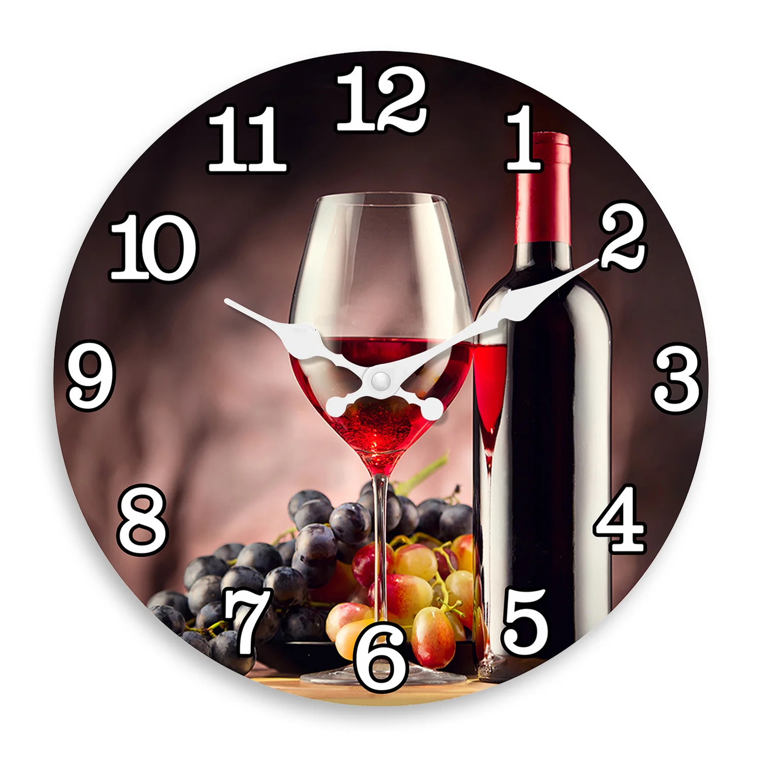 Relógio de parede moderno de madeira com suporte para taça de vinho (16 polegadas), relógio de quartzo silencioso