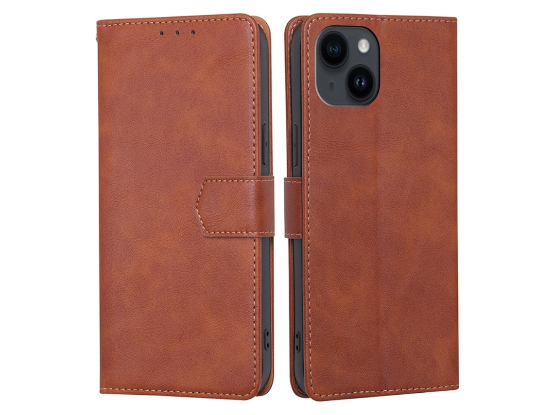 Capa Em Couro Pu Bloqueio Rfid, Anti-riscos, À Prova De Choque Com Suporte Para Apple Iphone 15 - Castanho