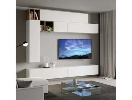 Suporte de TV suspenso para sala de estar moderna em madeira branca A106