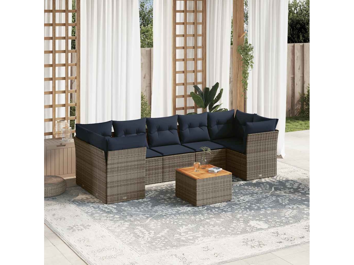 Vidaxl 8 Pcs Conjunto Sofás P/ Jardim C/ Almofadões Vime Pe Cinzento