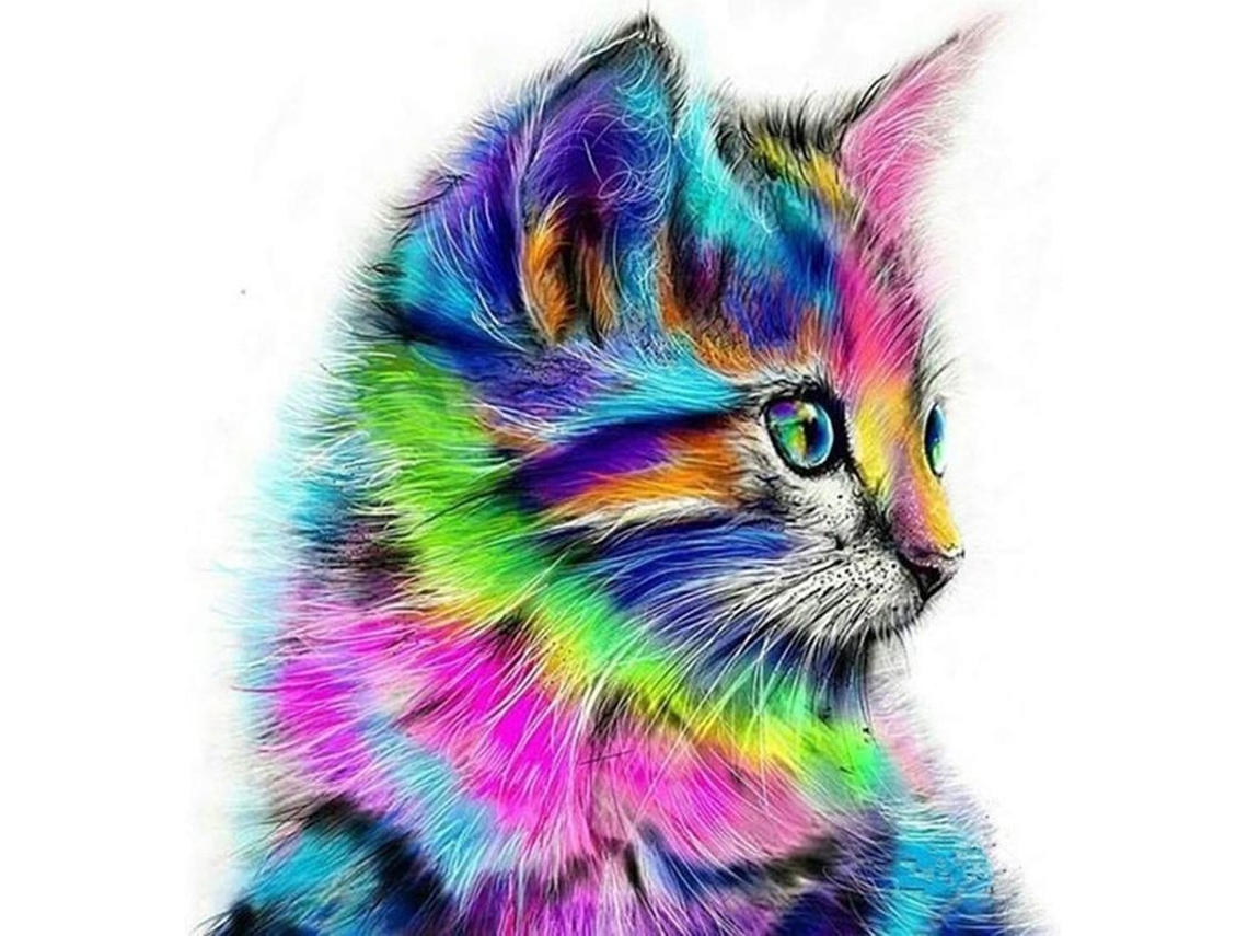 Kit De Pintura Diamante 5d Gatito Bordado Cruzado Broderie Arte Decoración Pared Lienzo 30x30 Cm