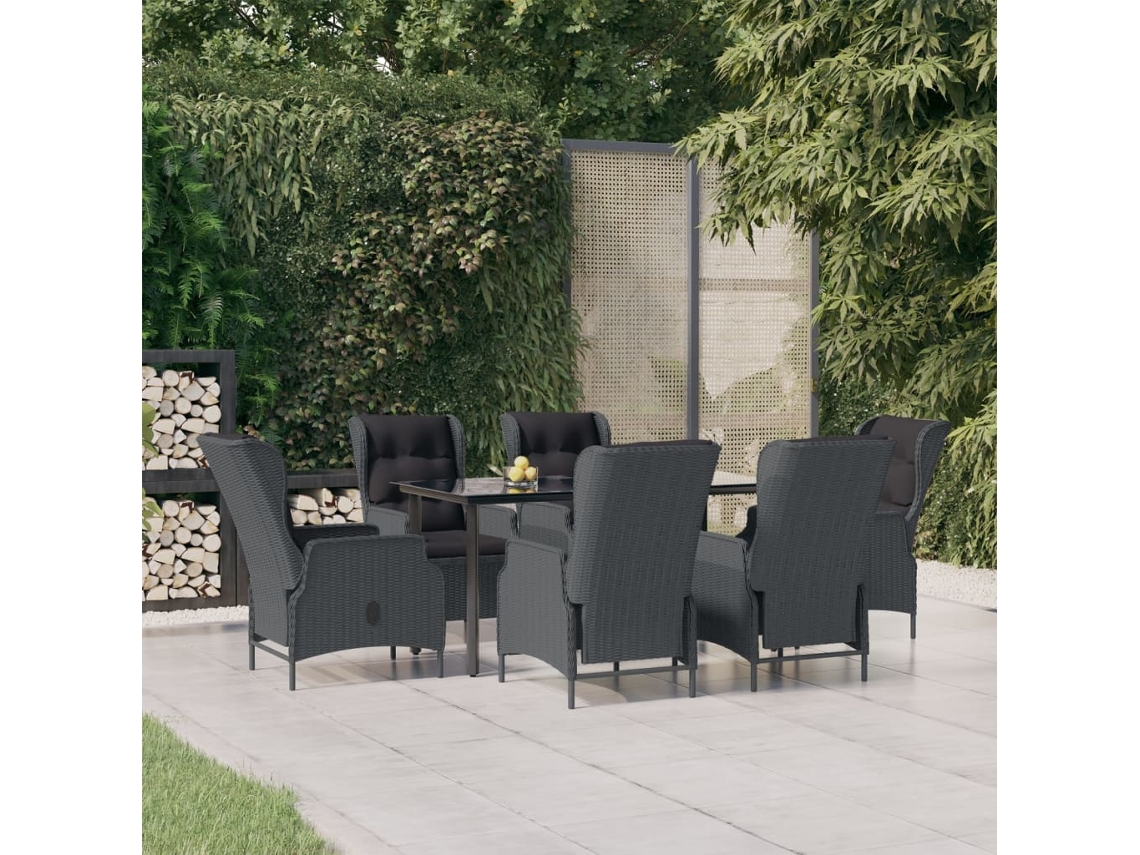 Conjunto de 7 Peças Jantar P/ Jardim Vime Pe Cinzento Escuro Dkd Home Decor