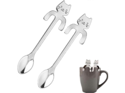 Colheres de Aço Inoxidável 304, 2 Peças de Brinde com Design de Gato para Café, Chá e Sobremesas