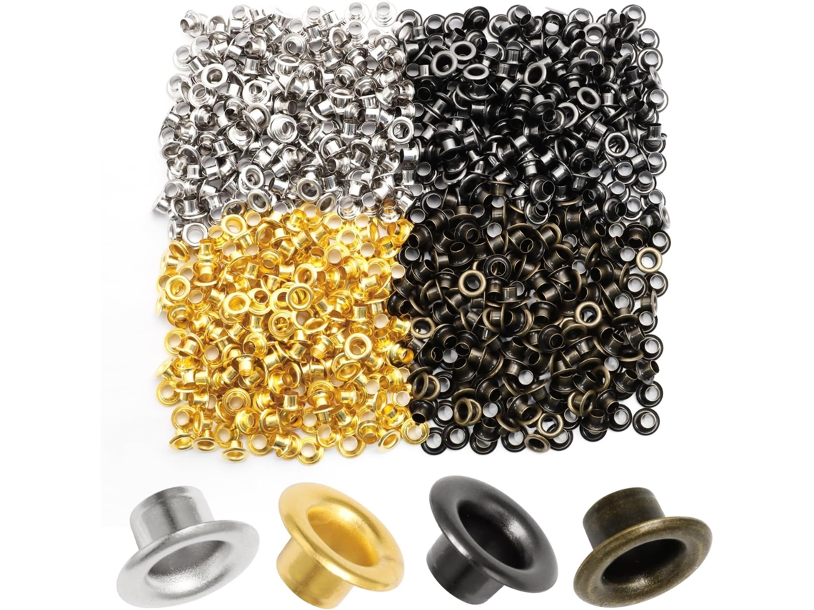 Kit com 800 peças de metal Ilhós com diâmetro interno de 5 mm.
