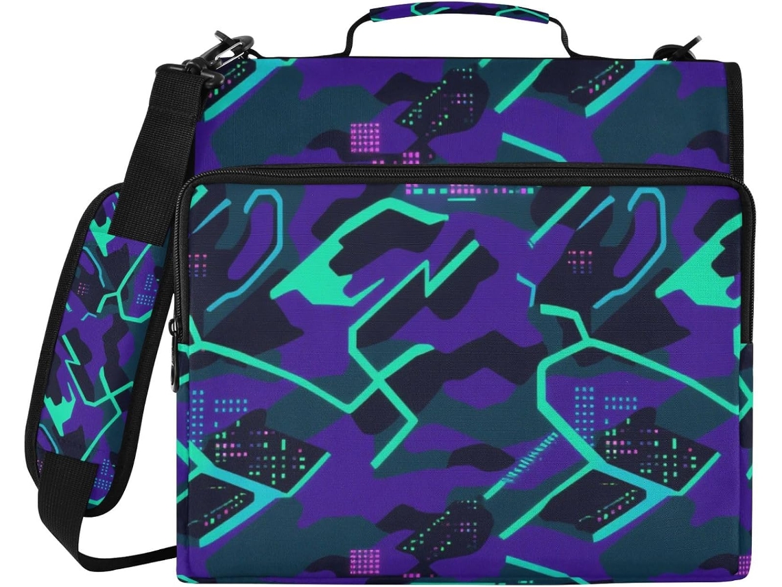 Caderno moderno em camuflagem neon com 3 argolas, alça de ombro e tiracolo, à prova d'água, organizador de mesa escolar