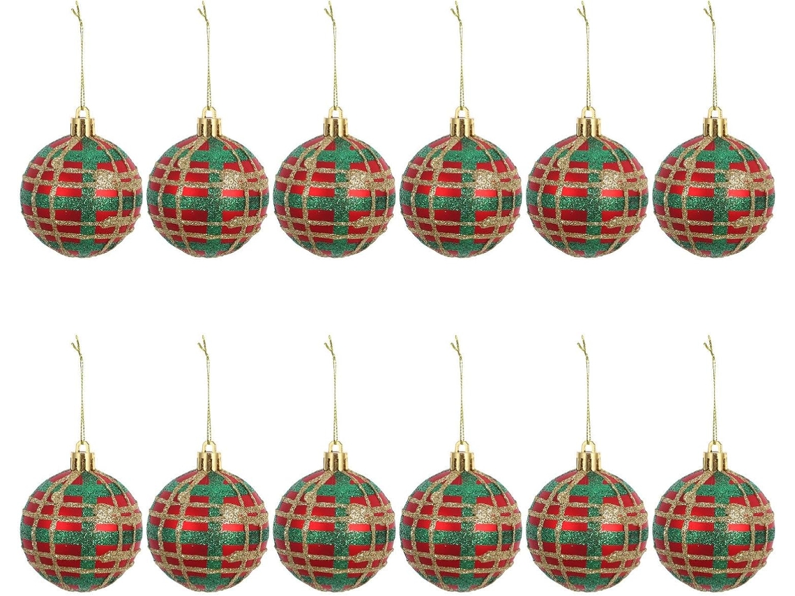 Bolas Decorativas Quadriculadas, 12 Peças, 6 Cm, Plástico