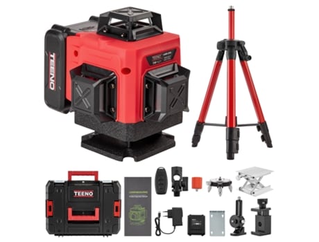Níveis De Laser Verde 4d De 16 Linhas, 360°, Display Digital Lcd, Base Magnética, 2 Baterias De 4800 Mah Teeno (com Controle Remoto E Tripé)