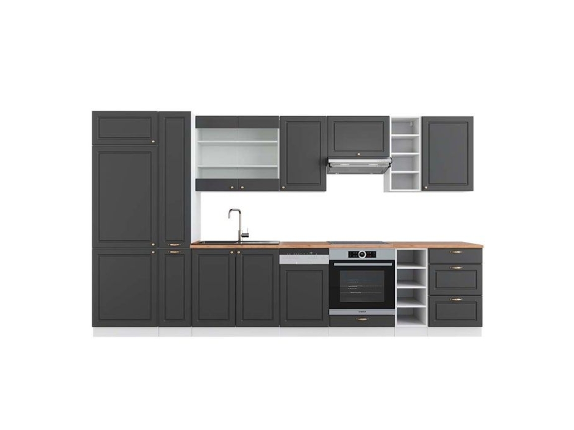Cozinha Fame-Line, 355 cm, PT Carvalho, Antracite-dourado/branco VICCO
