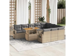 Vidaxl 11 Pcs Conjunto Sofás De Jardim C/ Almofadões Vime Pe Bege