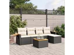 Jogo de Sofá Jardim 6 Peças C/ Almofadões Vime Pe Preto Dkd Home Decor