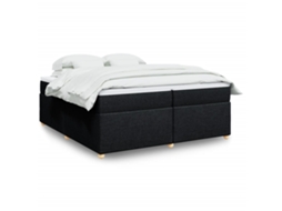 Cama Com Molas/colchão 200x200 Cm Tecido Preto