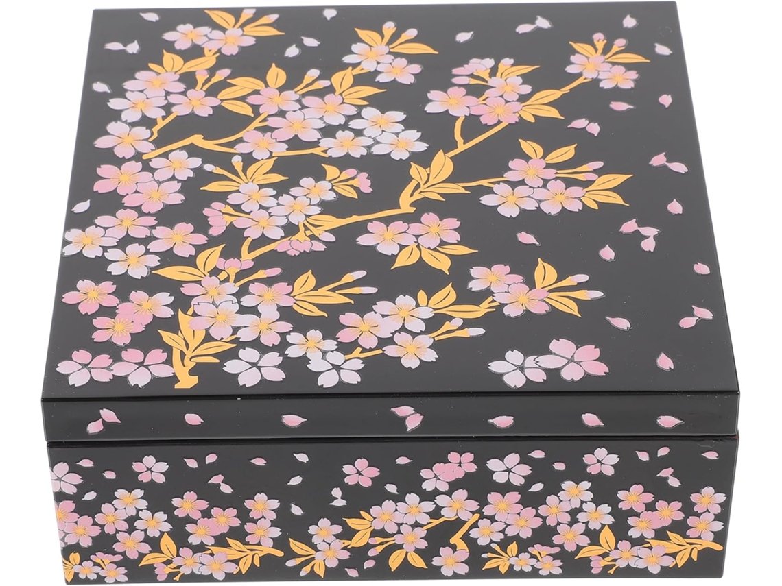 Marmita Japonesa Holibanna Com Estampa De Flor Cerejeira, Em Plástico Preto, Grande Capacidade E Multifuncional, Ideal