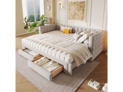 Cama de dia sofá cama com encosto quadrado, reclinável, 2 gavetas, sem colchão, bege GE | S/MARCA
