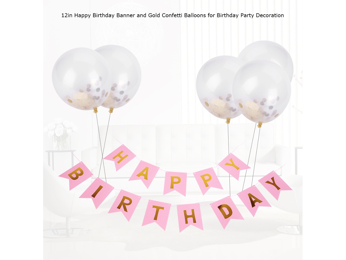 Decorações Para Festa De Aniversário (banner De Folha Dourada, Balões De Confete De 12 Polegadas) Eoocoo