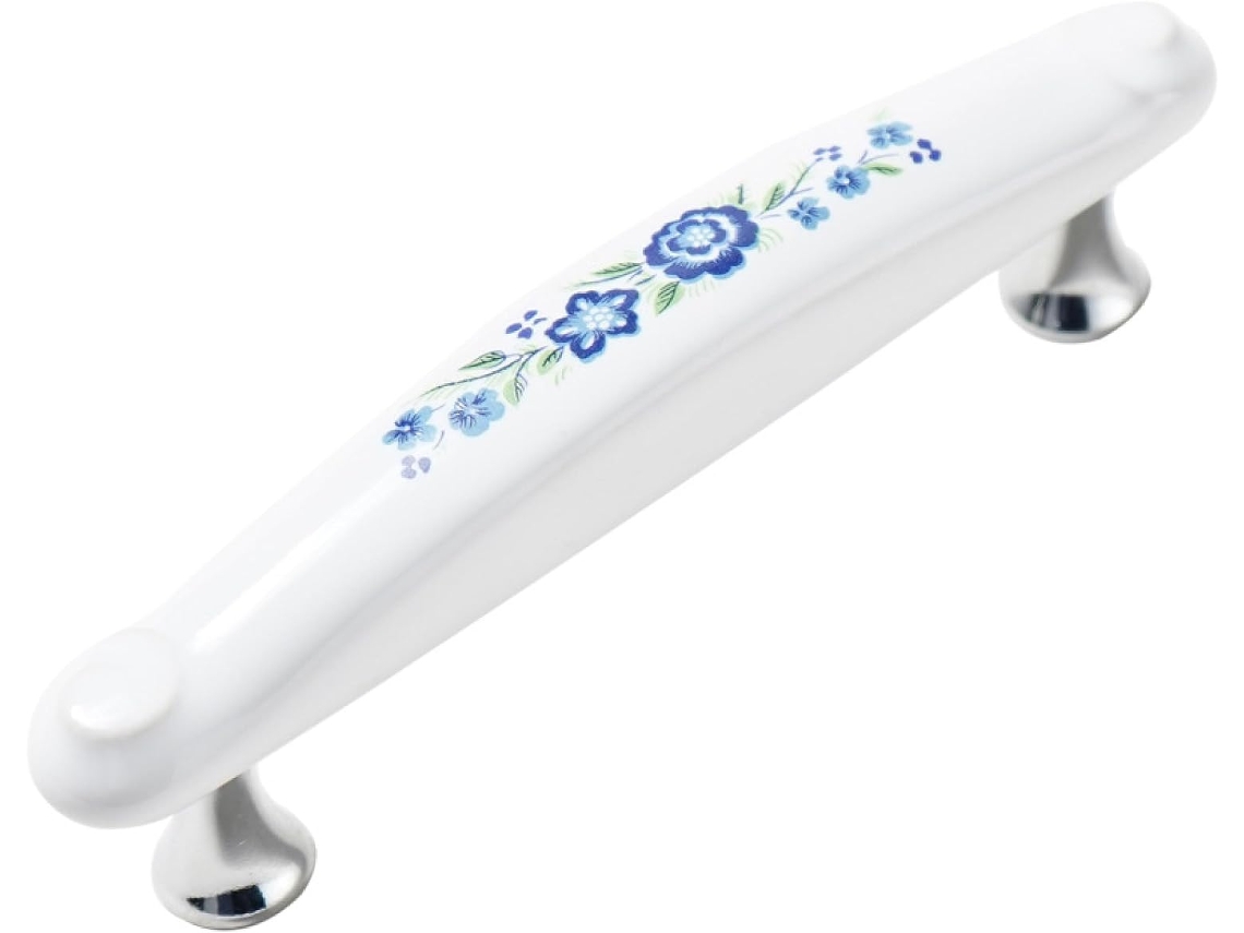 Conjunto De 4 Puxadores Longos Cerâmica Com Design Flor Neve Azul Para Armários Cozinha, Guarda Roupas E Gavetas