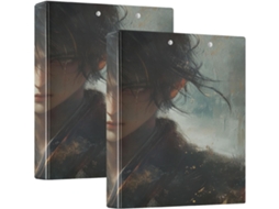 Pasta escolar de 3,8 cm com 3 argolas, bolsos internos e tema de jogos de anime, com estampa de samurai japonês.