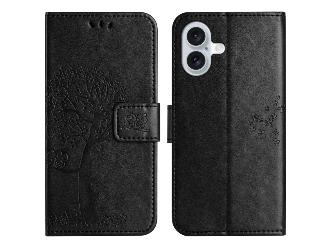 Capa Em Couro Pu Preto Para Apple Iphone 16