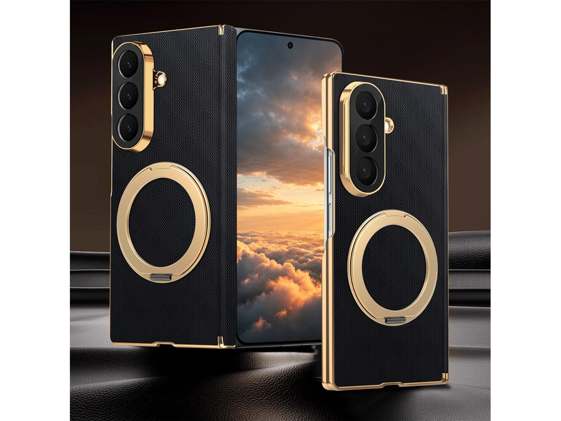 Capa Panoona Para Galaxy Z Fold 7, Fabricada Em Pele, Com Alça De Pulso Antiderrapante E Resistente A Impactos Preto