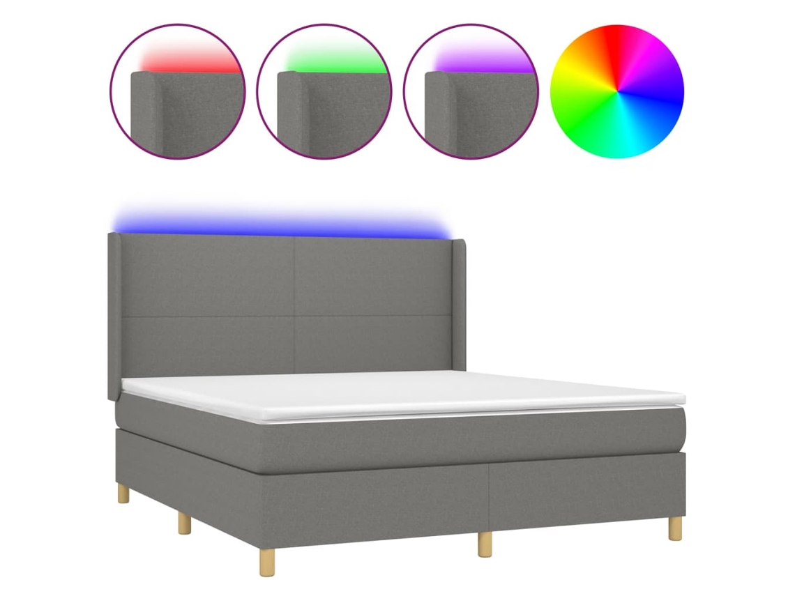 Cama Box Spring com Colchão e Led Tecido Cinza Escuro MAISON EXCLUSIVE (160x200 cm)