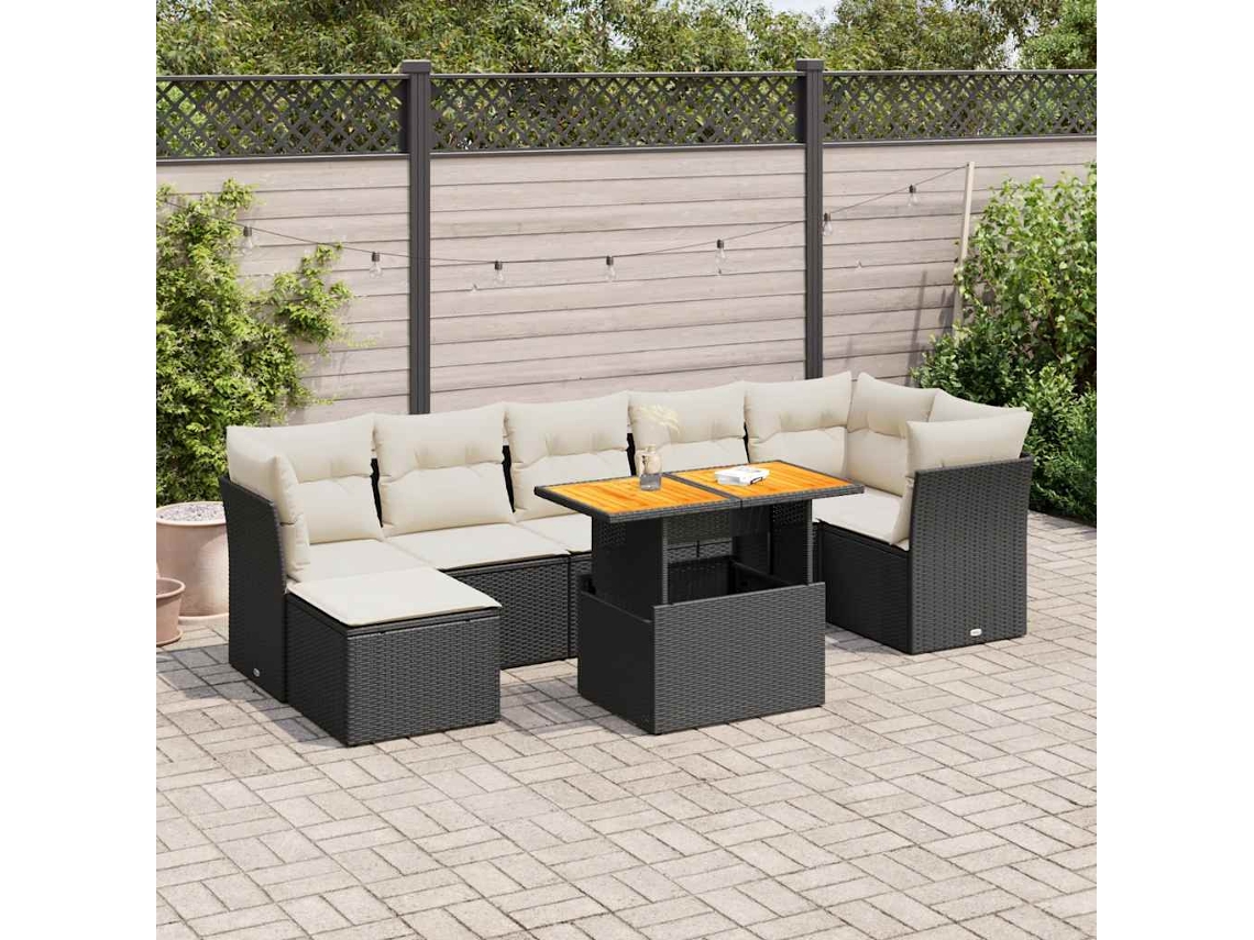 Vidaxl 8 Pcs Conjunto Sofás De Jardim Com Almofadões Vime Pe Preto