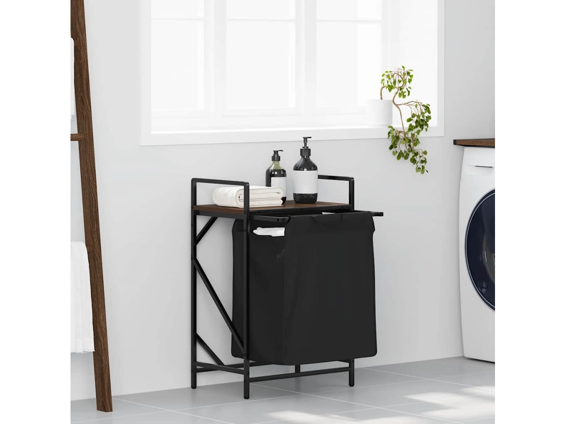 Vidaxl Cesto De Roupa Suja Com 1 Compartimento E Prateleira, Cor Carvalho Marrom