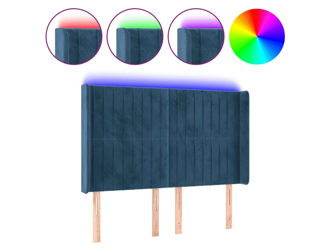 Led Headboard, Led Headboards Vidaxl Azul Veludo (147 X 16 X 118/128 Cm)