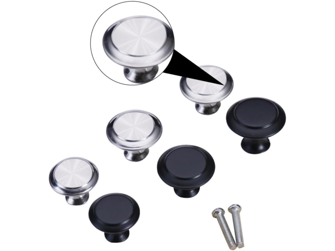 Puxador De Porta Redondo Metal Doitool Com Furo Único Para Armário E Guarda Roupa, Preto E Prata, Estilo Simples