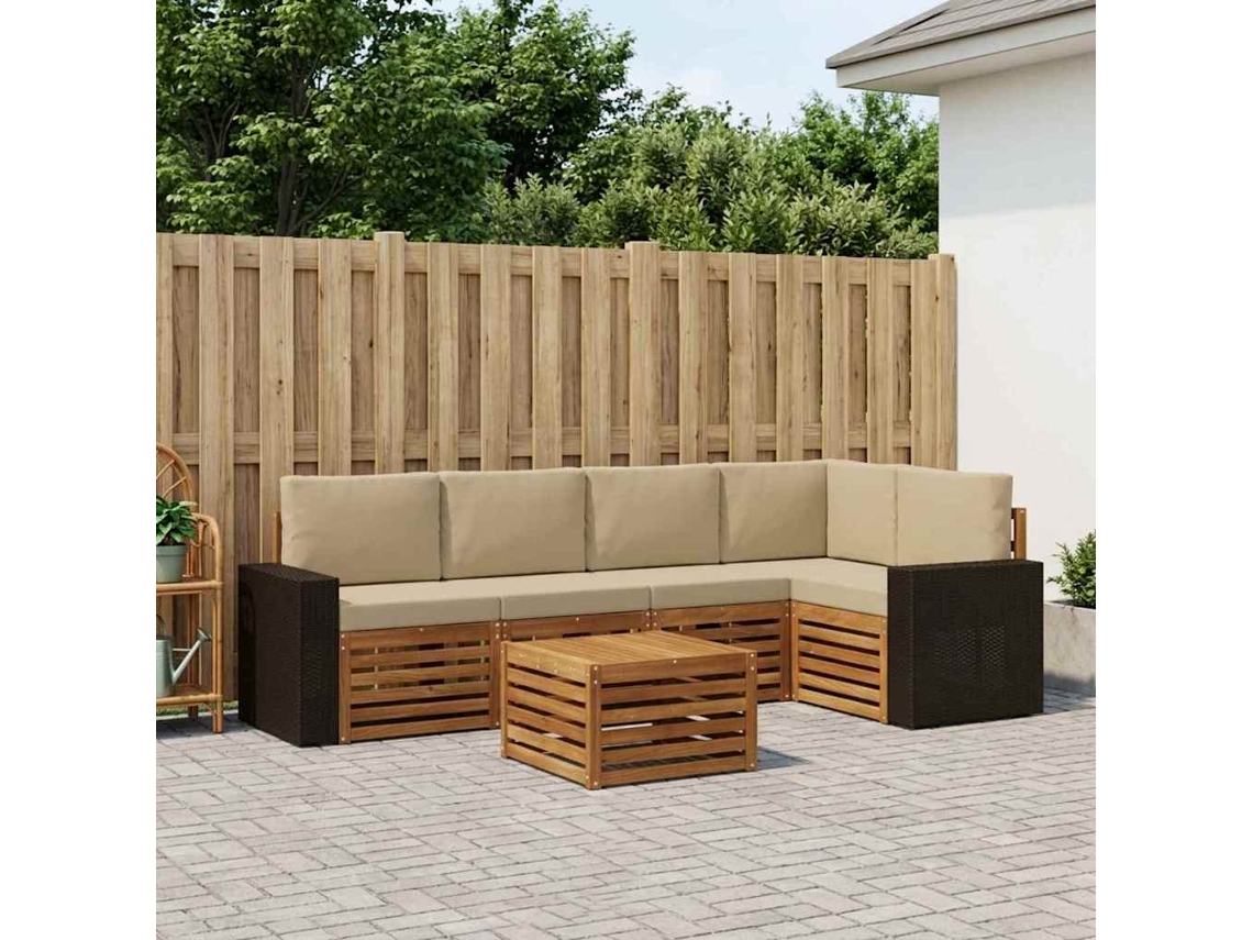 Vidaxl Conjunto De Sofá Sectional Com Almofada 6 Pcs Natural E Bege