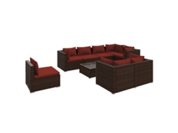 Maison Exclusive - 9 Pcs Conjunto Lounge De Jardim C/ Almofadões Vime Pe Castanho