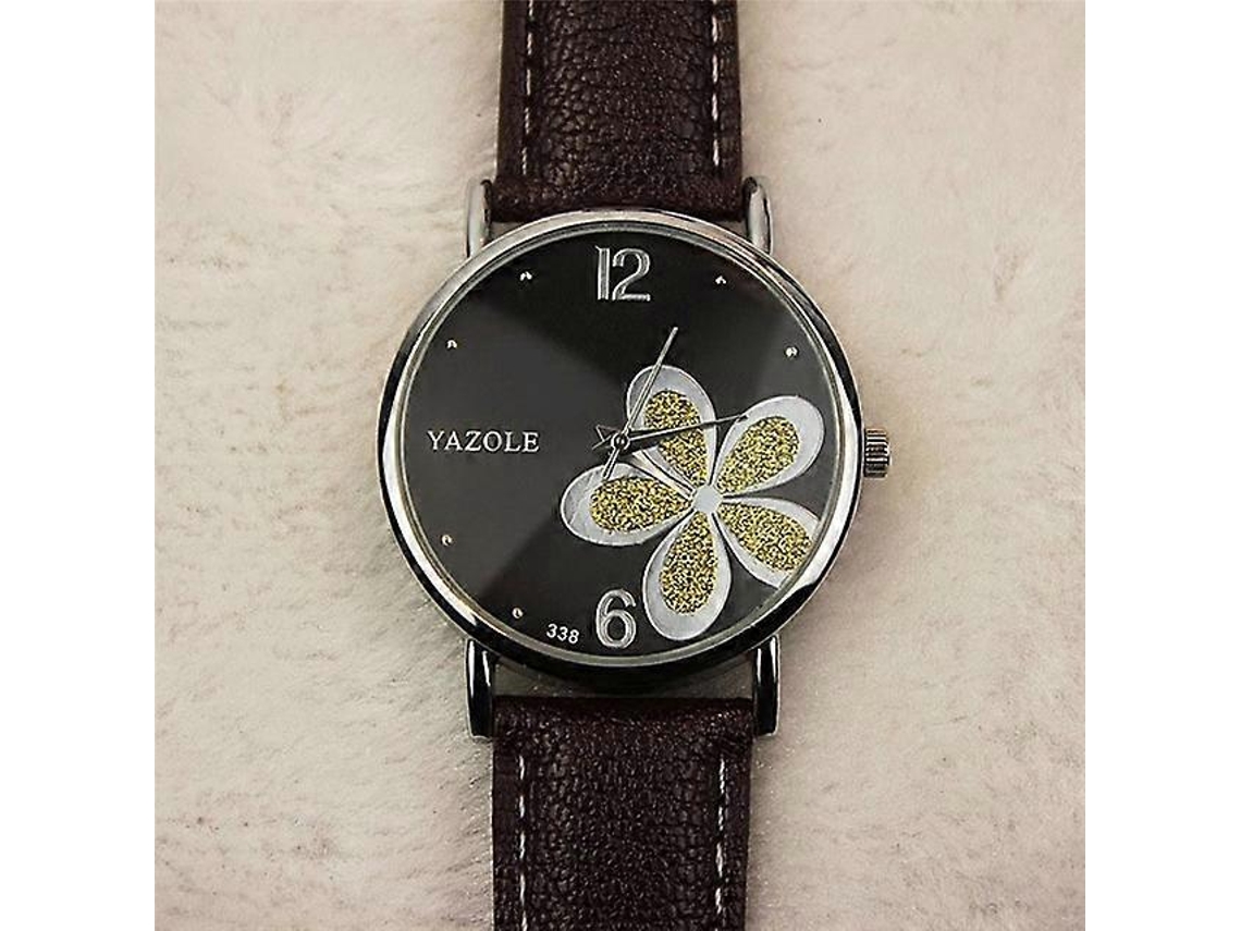 Relógio De Quartzo Feminino Yazole Estilo Ol Com Estampa De Trevo De Quatro Folhas