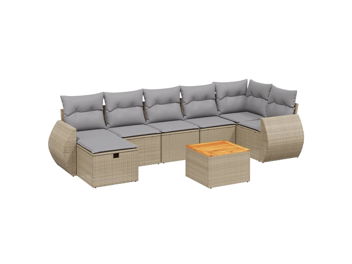 Conjunto de 8 Sofás Jardim com Almofadões Vime Pe Bege Misturado MAISON EXCLUSIVE