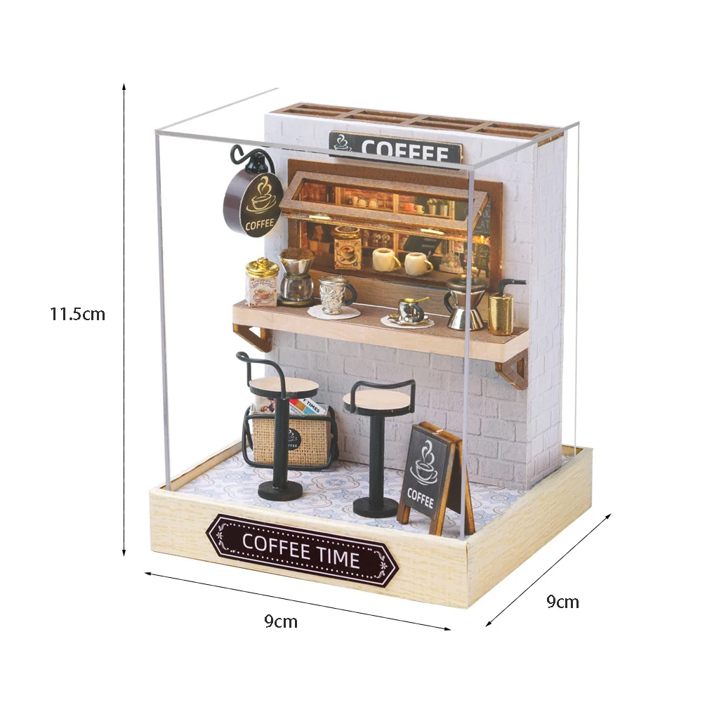 Conjunto de Casinha de Bonecas 3d de Madeira para Montar, Estilo "café Aconchegante" MDUG