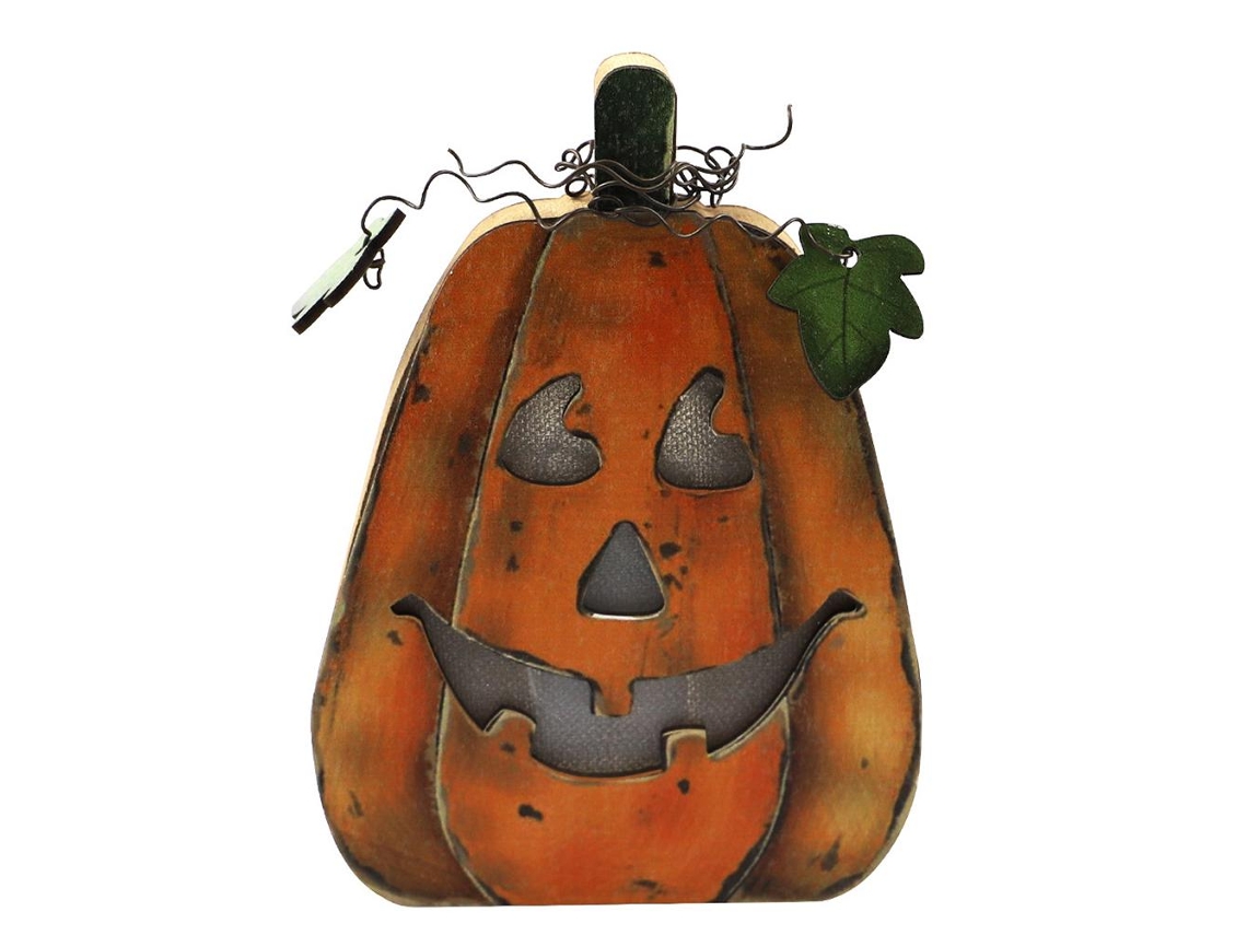 Lanterna De Abóbora Led De Madeira Para Halloween Com Bateria
