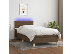 Vidaxl Cama Box Spring C/ Colchão/led 90x190 Cm Tecido Castanho-escuro