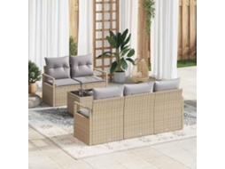Vidaxl Conjunto De Sofás Com Almofada 6 Pcs Bege E Cinza Vime Pe