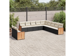 11 Pcs Conjunto Sofás De Jardim C/ Almofadões Vime Pe Preto Haochrymec