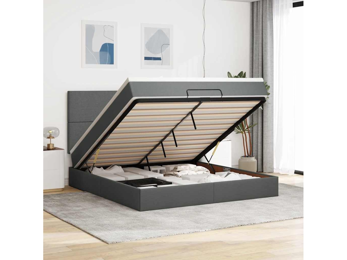 Estrutura De Cama Otomana Com Colchão 180x200cm Cinzento Escuro