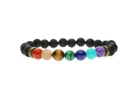 Bracelete Coai 8mm Pedra De Lava 7 Chakras Unissex 14 16cm