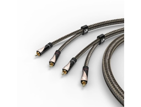 Cabo de Áudio, 2 Conectores RCA Macho - 2 Conectores RCA Macho, Texturizado, Dourado, 2m