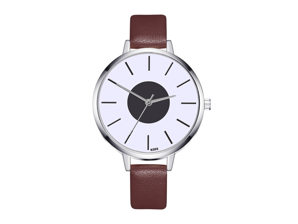 Relógio de Pulso Feminino de Quartzo com Pulseira de Couro Pu Simples Escala Dial Café Zhoulianfa