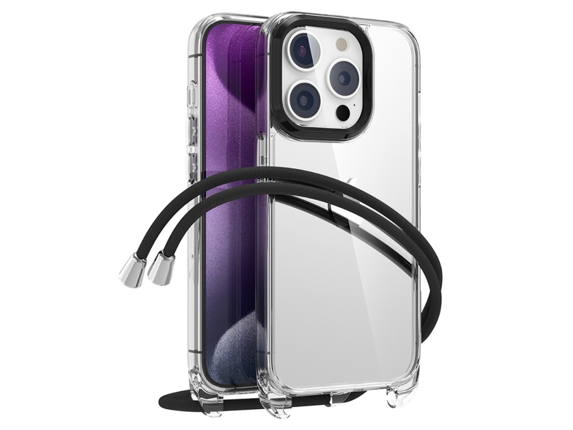 Correia Casa Para Iphone 15 Pro Pele Sintética Transparente