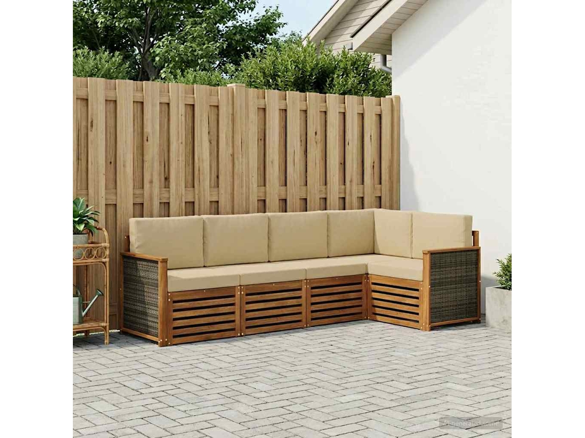 Vidaxl Conjunto De Sofá Sectional Com Almofada 6 Pcs Natural