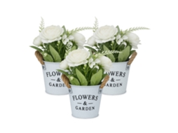 Conjunto de Flores Artificiais, 3 Vasos Brancos com Alças de Corda. AQUAFORGE