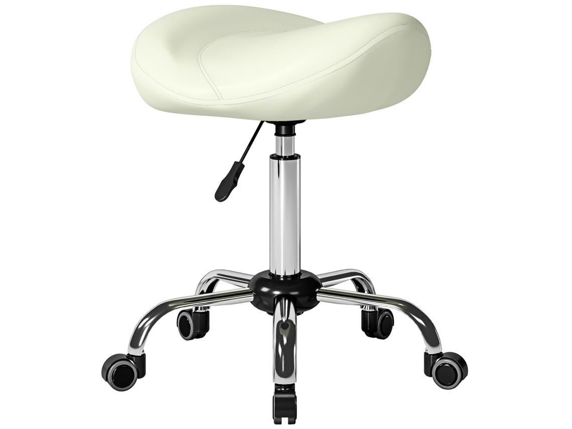 Cadeira Sela Com Rodinhas Ajustável Couro Pu Branco Creme