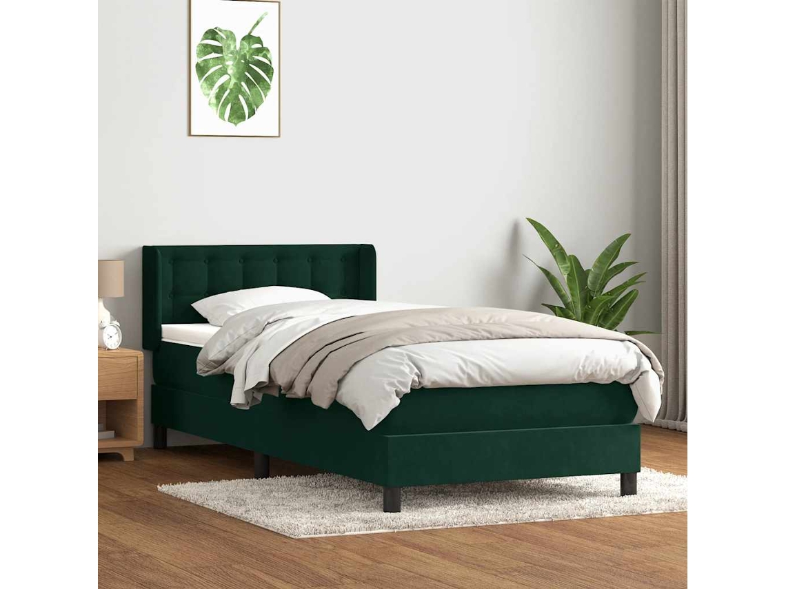 Vidaxl Cama Com Molas/colchão Verde-escuro 80x220 Cm Veludo