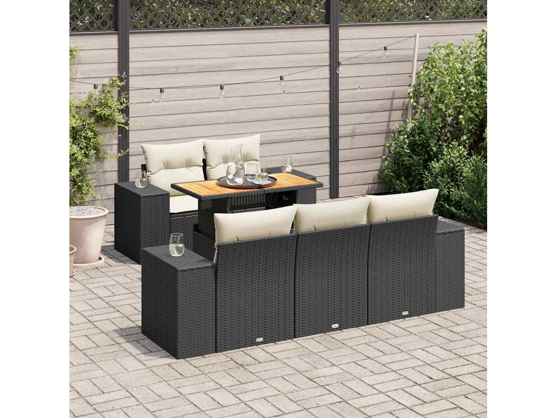 Vidaxl 6 Pcs Conjunto Sofás De Jardim C/ Almofadões Vime Pe Preto