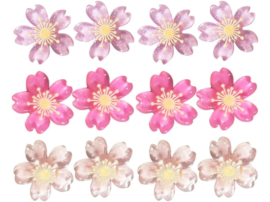 Tachinhas decorativas de resina, fáceis de usar, em formato de flor de cerejeira, 30 unidades sortidas para murais e mesas.