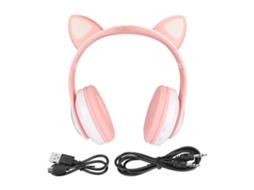 Aetheria fones de Ouvido Infantil Bluetooth 5.0 Plegáveis Orelhas de Gato Brilhantes Rosa Branco Lxb39c