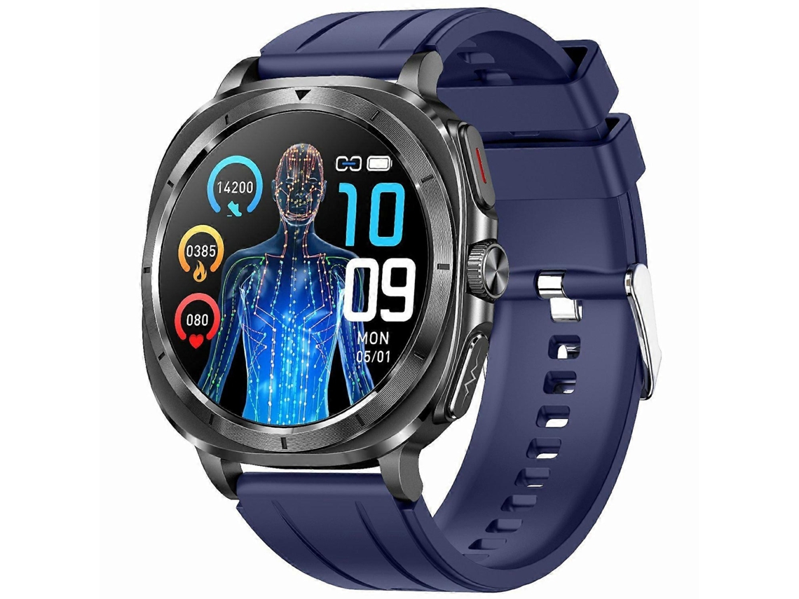Relógio inteligente ET492 com Bluetooth e monitor de saúde, pulseira de silicone azul Ly Ebike